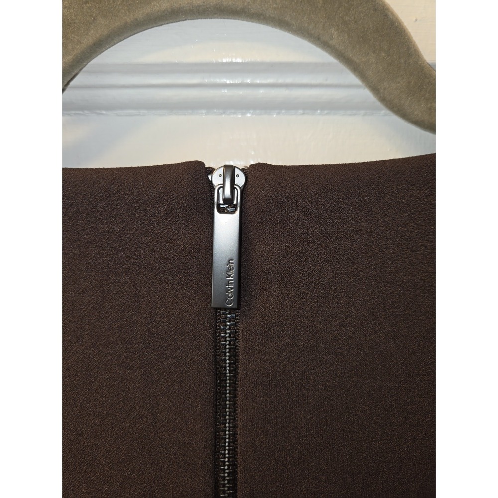 NWT Calvin Klein Brown Belted A Line Sleeveless Faux Leather Belted Dress.  4 - Picture 8 of 8